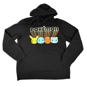 Pokemon Mens Large Black Graphic Hoodie Pikachu Squirtle Charmander Bulbasaur